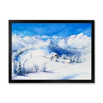 Designart 'Wooden House With Winter Mountain Landscape' Traditional Framed Art Print