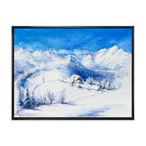Designart 'Wooden House With Winter Mountain Landscape' Traditional Framed Canvas Wall Art Print
