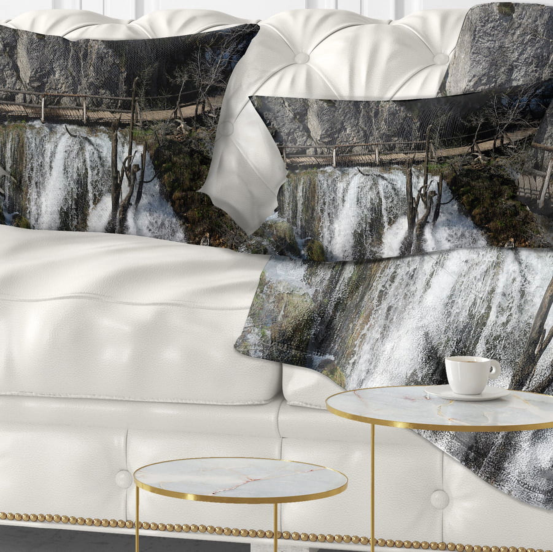 Designart Wooden Pathway in Plitvice Lakes - Landscape Photography Throw Pillow - 12x20