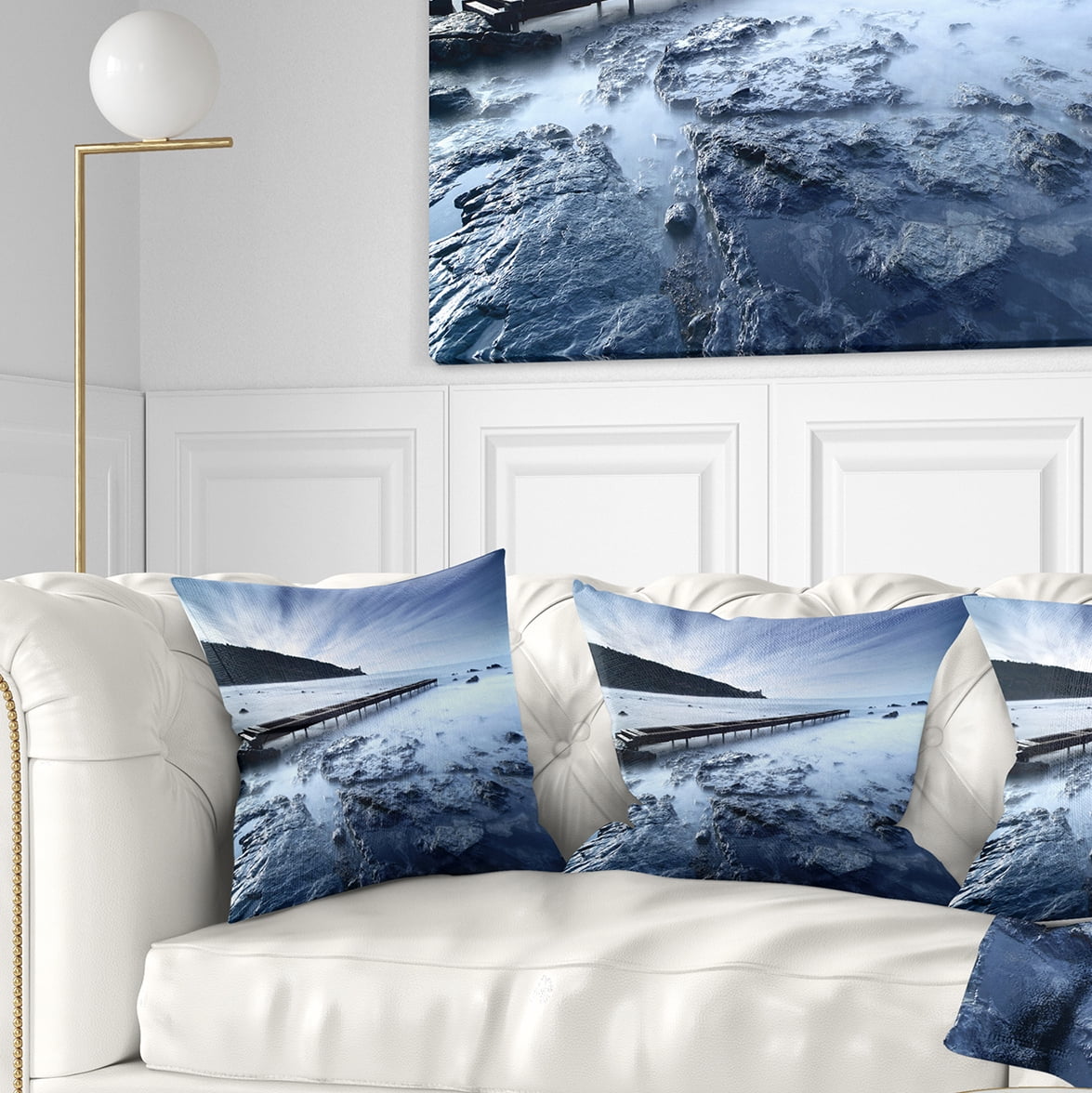 Designart Wooden Pier Deep into Sea - Seascape Throw Pillow - 18x18