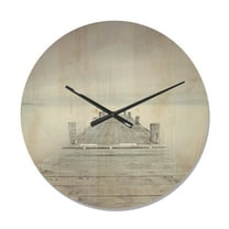 Designart 'Wooden Pier On Lake in Cloudy Mood ' Modern Wood Wall Clock