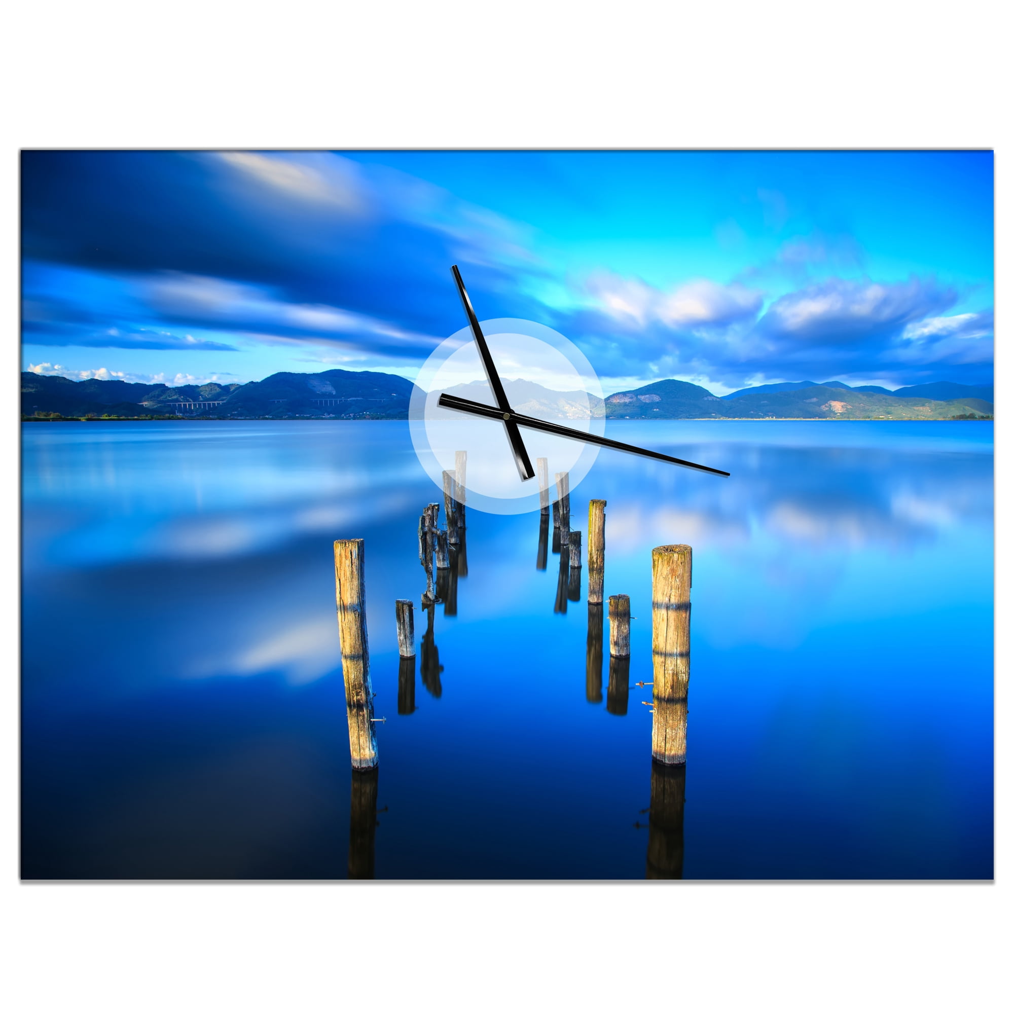 Designart 'Wooden Pier Remains in Blue Sea' Modern Wall Clock