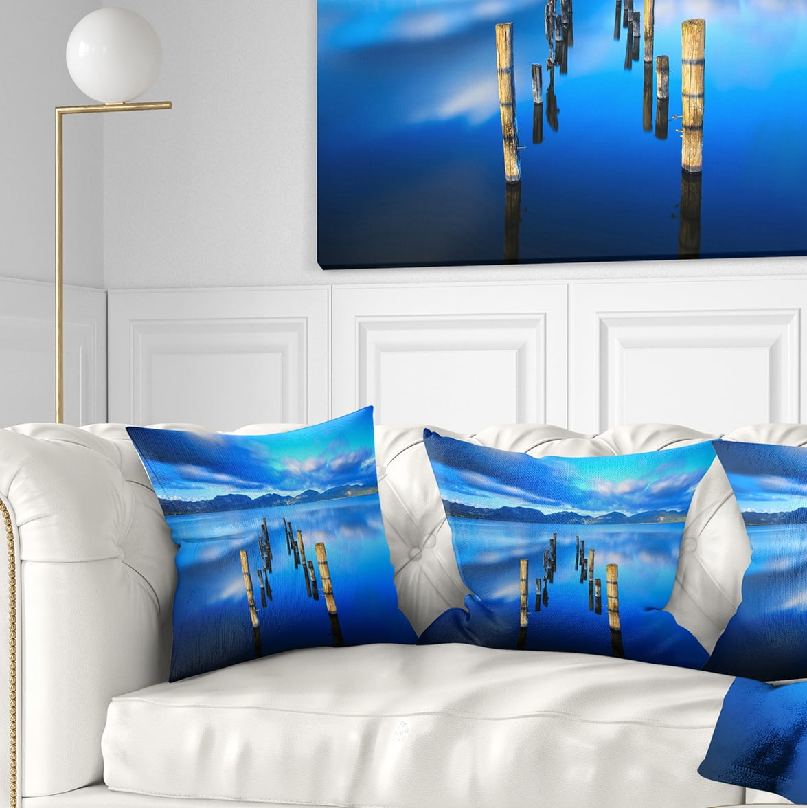 Designart Wooden Pier Remains in Blue Sea - Seascape Throw Pillow - 16x16