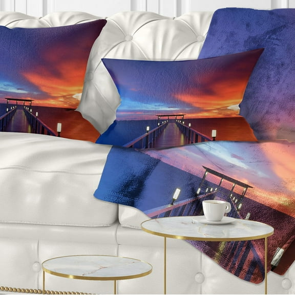 Designart Wooden Pier - Seascape Photography Throw Pillow - 12x20