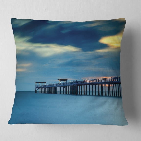 Designart Wooden Pier and Turquoise Seashore - Pier Seascape Throw Pillow - 16x16