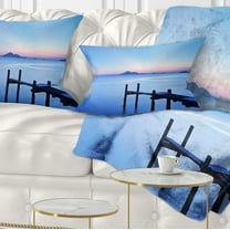 Designart Wooden Pier in Blue Sea - Seascape Throw Pillow - 12x20
