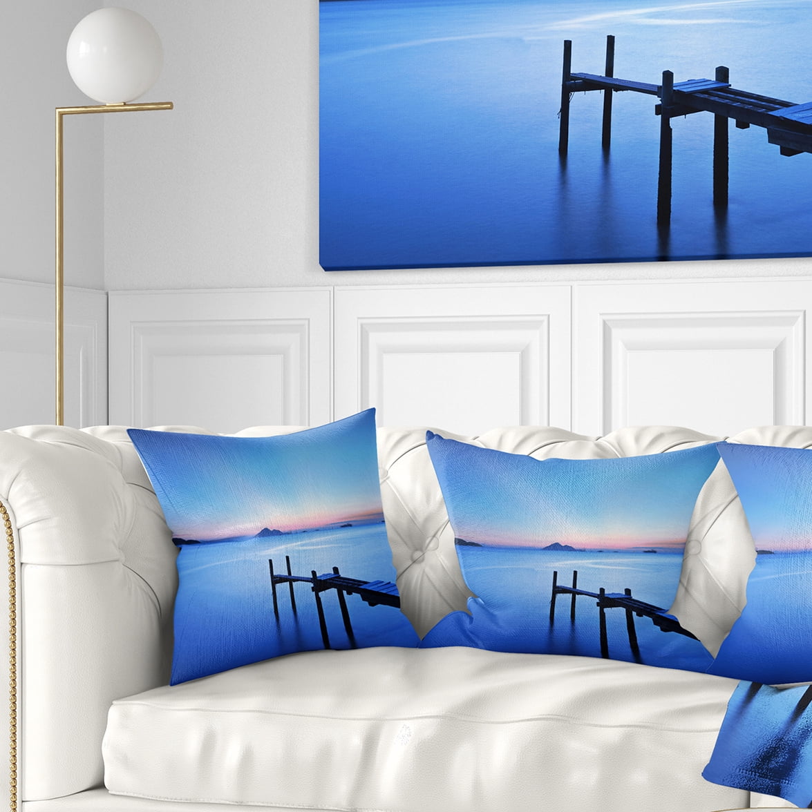 Designart Wooden Pier in Blue Sea - Seascape Throw Pillow - 16x16