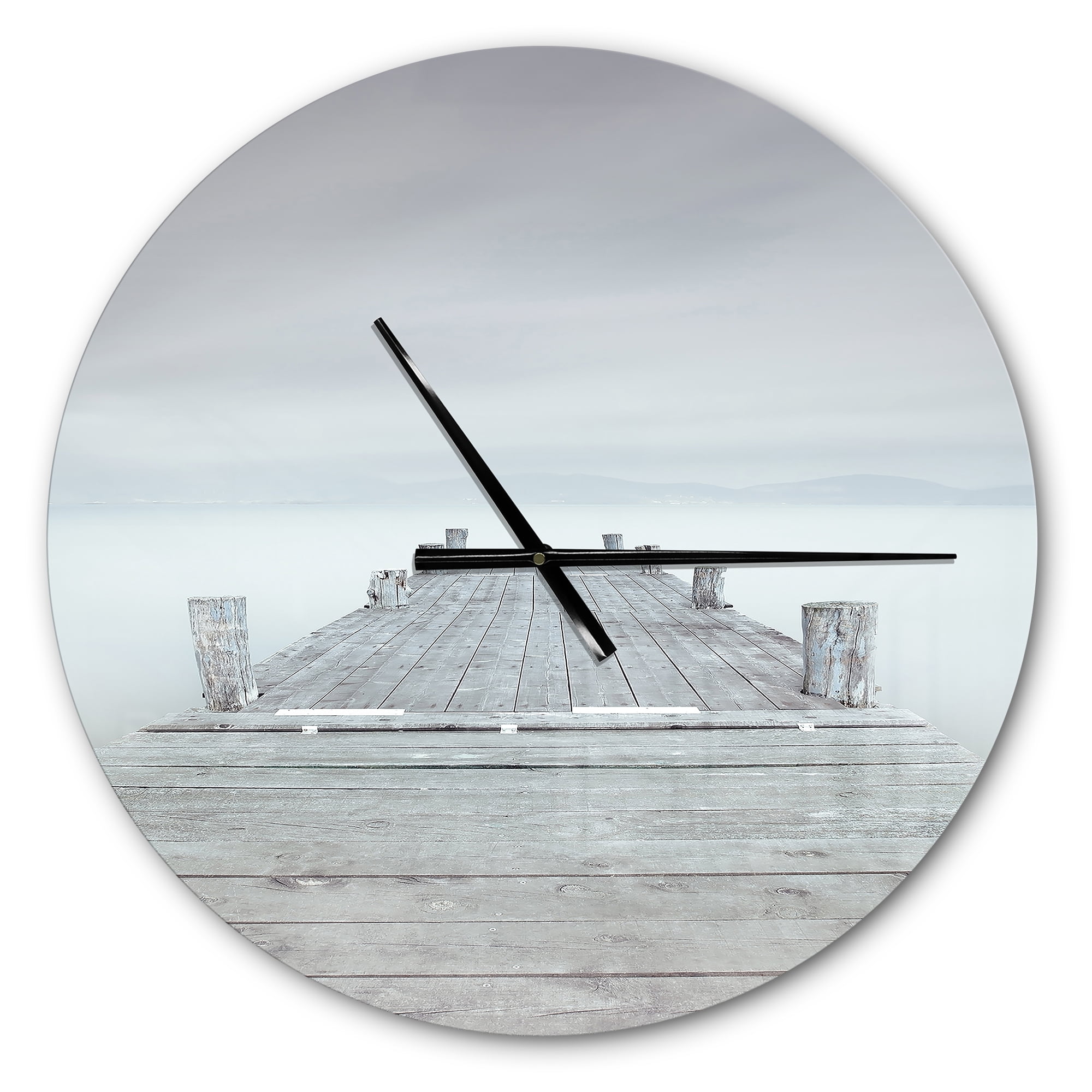 Designart 'Wooden Pier in Cloudy Mood ' Modern wall clock