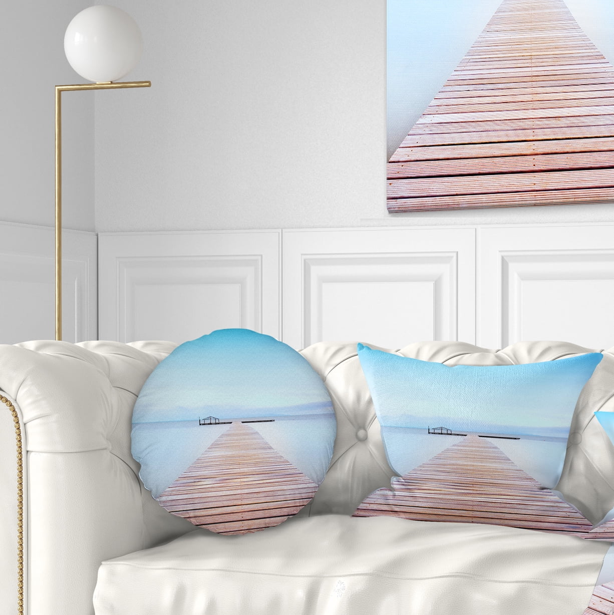 Designart Wooden Pier in Cold Atmosphere - Seascape Throw Pillow - 12x20