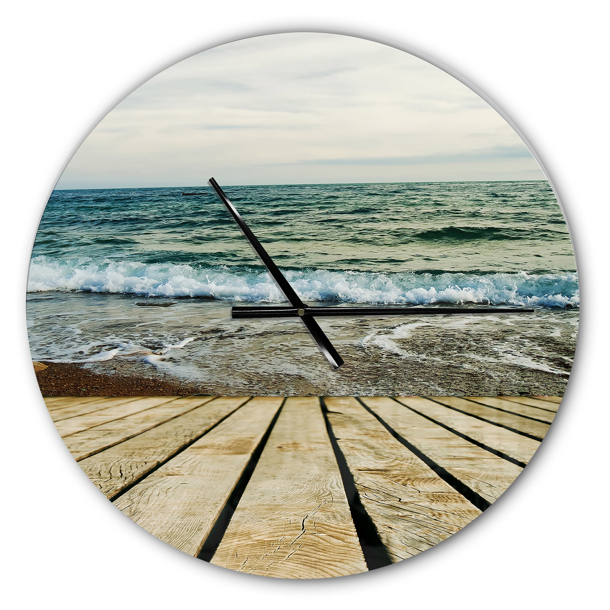 Designart 'Wooden Pier in Waving Sea ' Modern wall clock