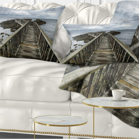Designart Wooden Pier on North Irish Coastline - Sea Bridge Throw Pillow - 12x20
