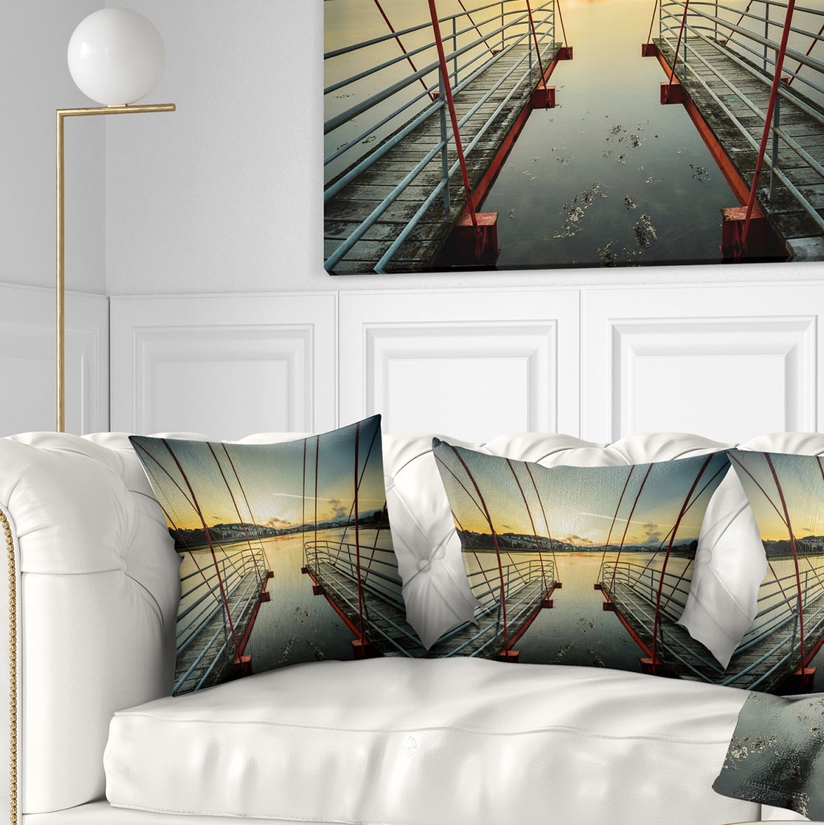 Designart Wooden Piers for Boats in Spain - Seashore Photo Throw Pillow - 16x16