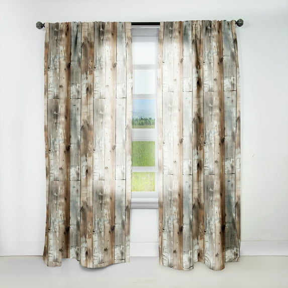 Designart "Wooden Planks Of The Rustic Farmhouse I" Vintage Brown Curtain 1 Panel