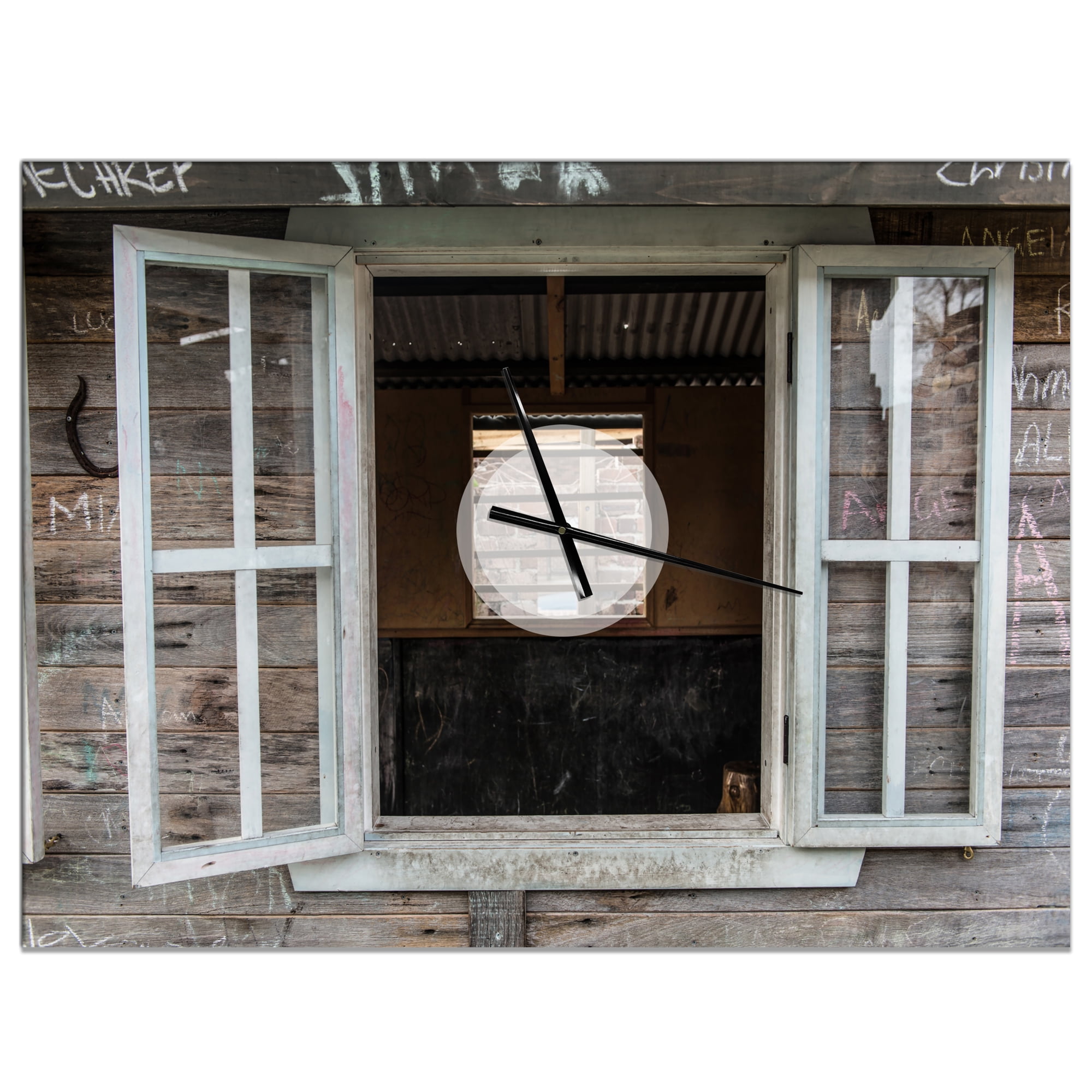 Designart 'Wooden Walls and Windows' Farmhouse Wall Clock