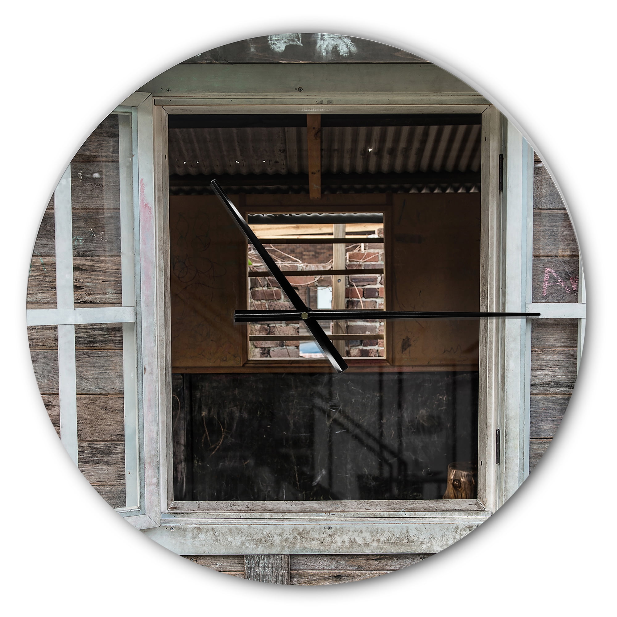 Designart 'Wooden Walls and Windows ' Farmhouse wall clock
