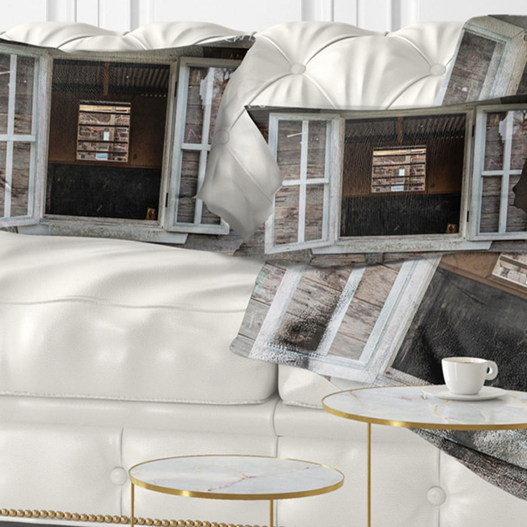 Designart Wooden Walls and Windows - Landscape Printed Throw Pillow - 12x20