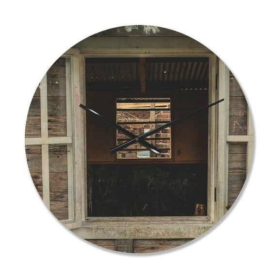 Designart 'Wooden Windows and Walls' Farmhouse Wood Wall Clock