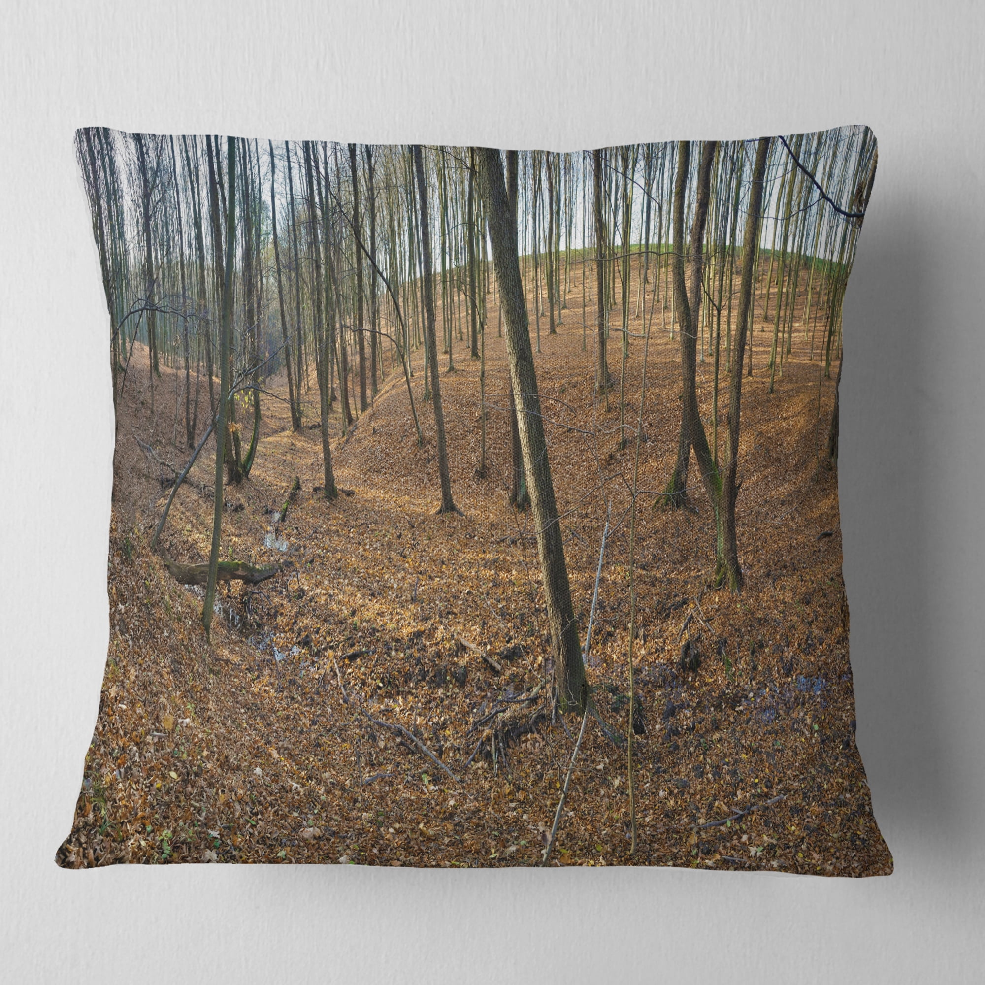 Designart Woods in Fall Forest Panorama - Forest Throw Pillow - 18x18