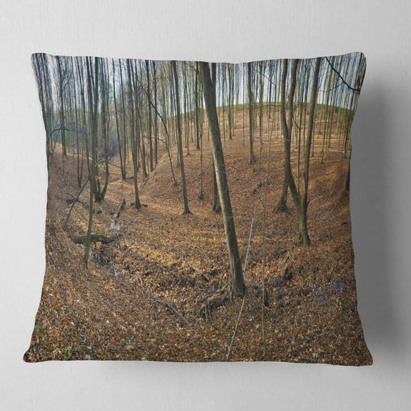 Designart Woods in Fall Forest Panorama - Forest Throw Pillow - 18x18
