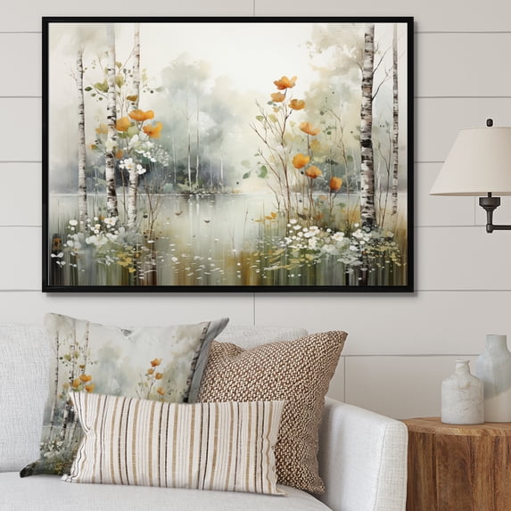 Designart "Woods in Minimalist Style I" Landscapes Floater Framed Wall Art Living Room