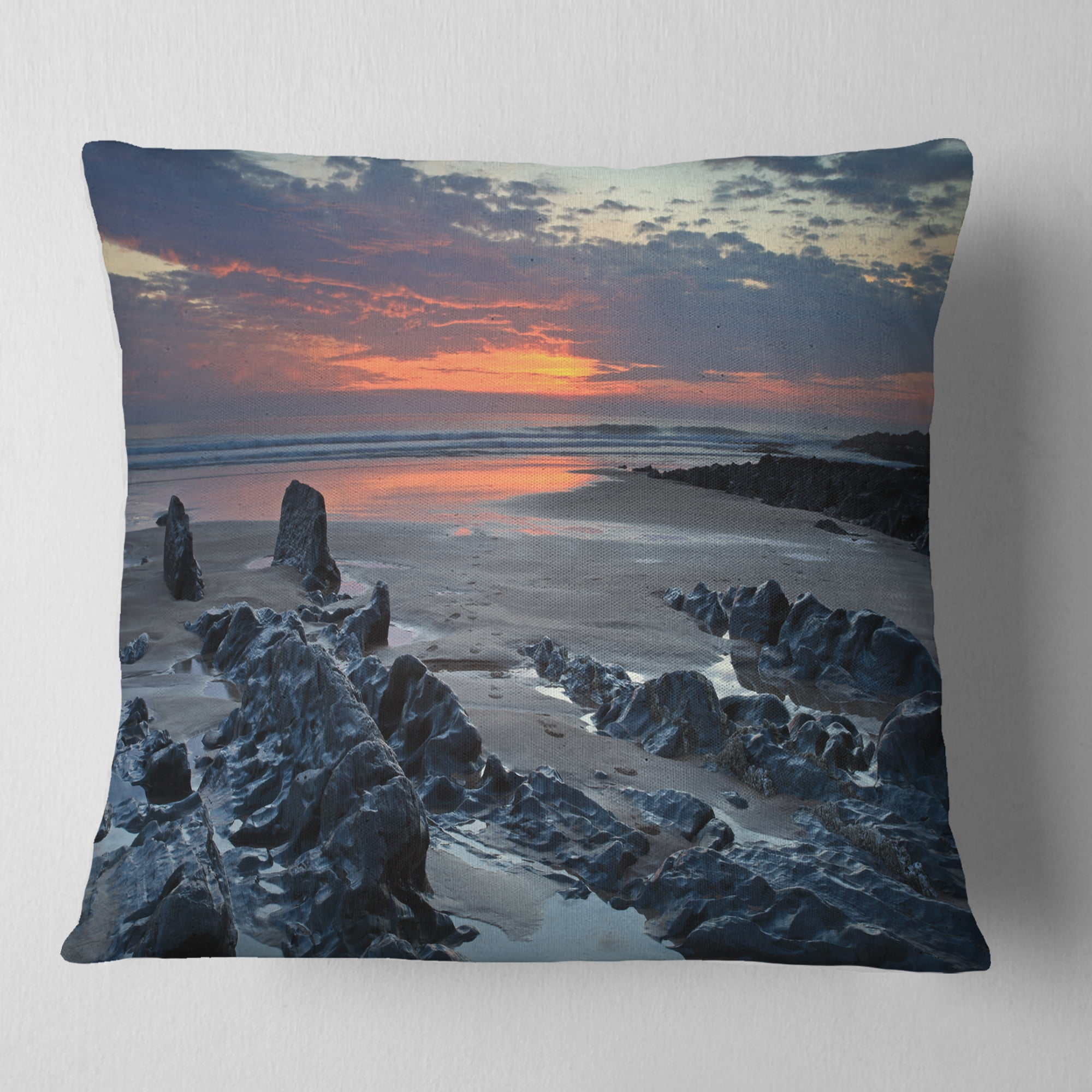 Designart Woolacombe North Devon Sunset - Seascape Throw Pillow - 16x16