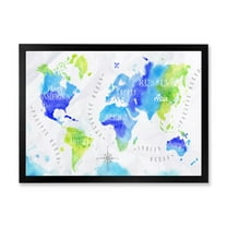 Designart 'World Map In Blue and Green' Modern Framed Art Print