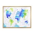 thumbnail image 1 of Designart 'World Map In Blue and Green' Modern Framed Canvas Wall Art Print, 1 of 5