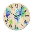 thumbnail image 1 of Designart 'World Map In Blue and Green' Modern Wood Wall Clock, 1 of 5