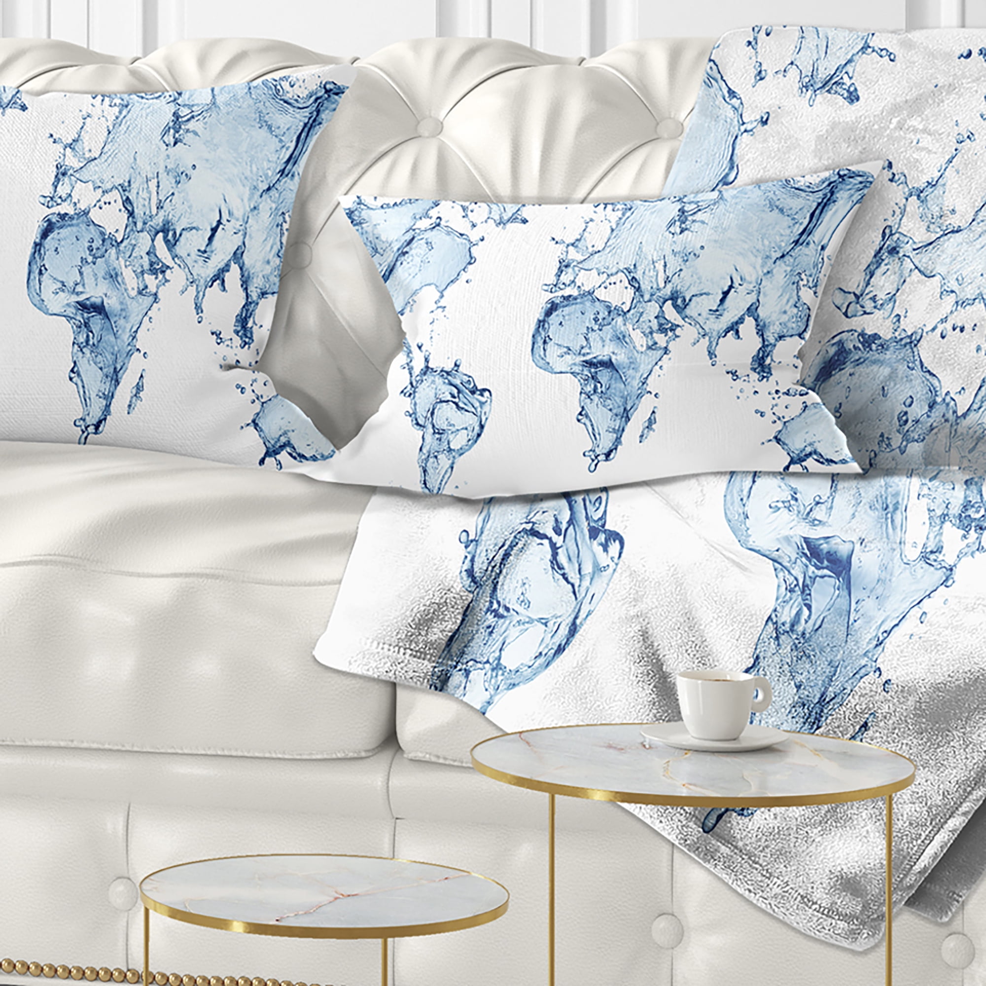 Designart World Map Water Splash - Abstract Map Throw Pillow - 12x20