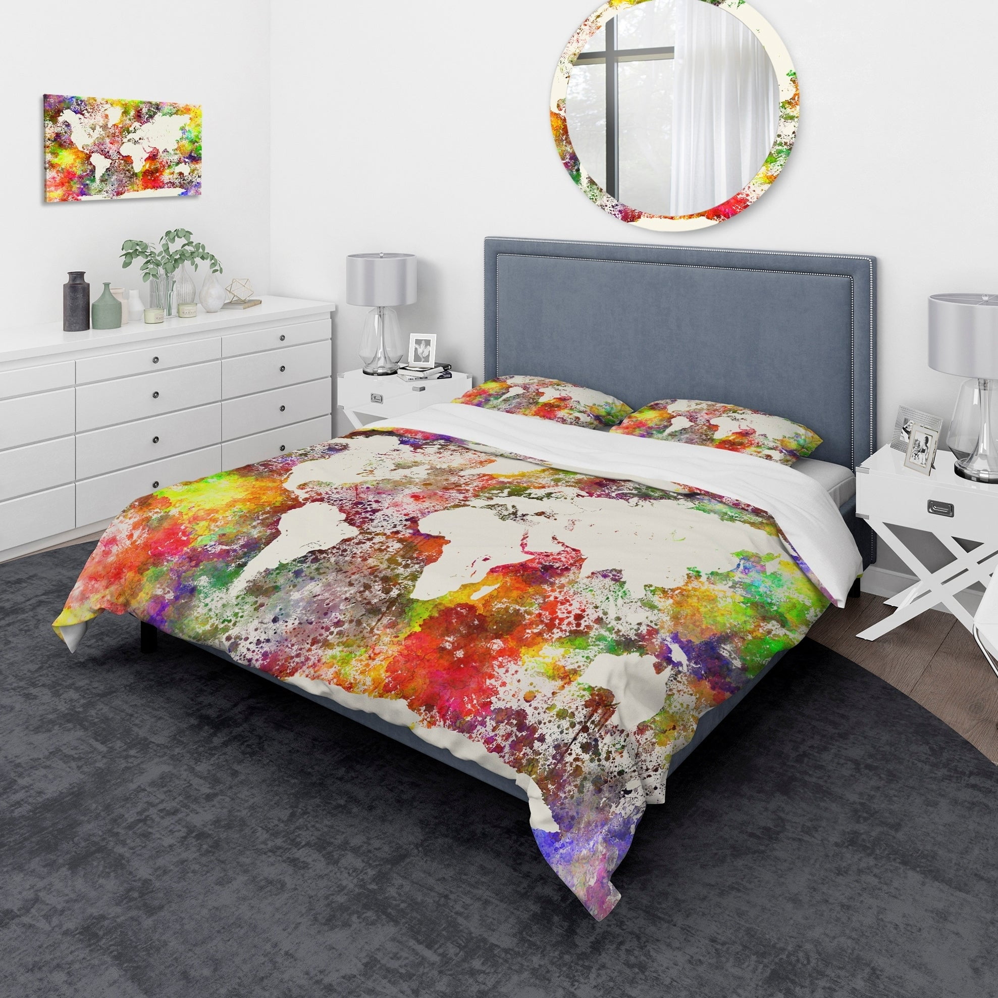 Designart 'World Map in Great Colors' Watercolor Map Duvet Cover Set
