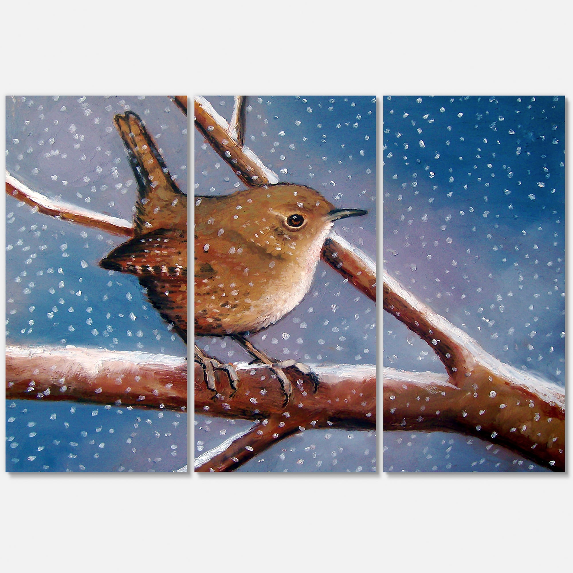 Designart ' Wren Bird On Branch In Winter ' Farmhouse Canvas Wall Art Print