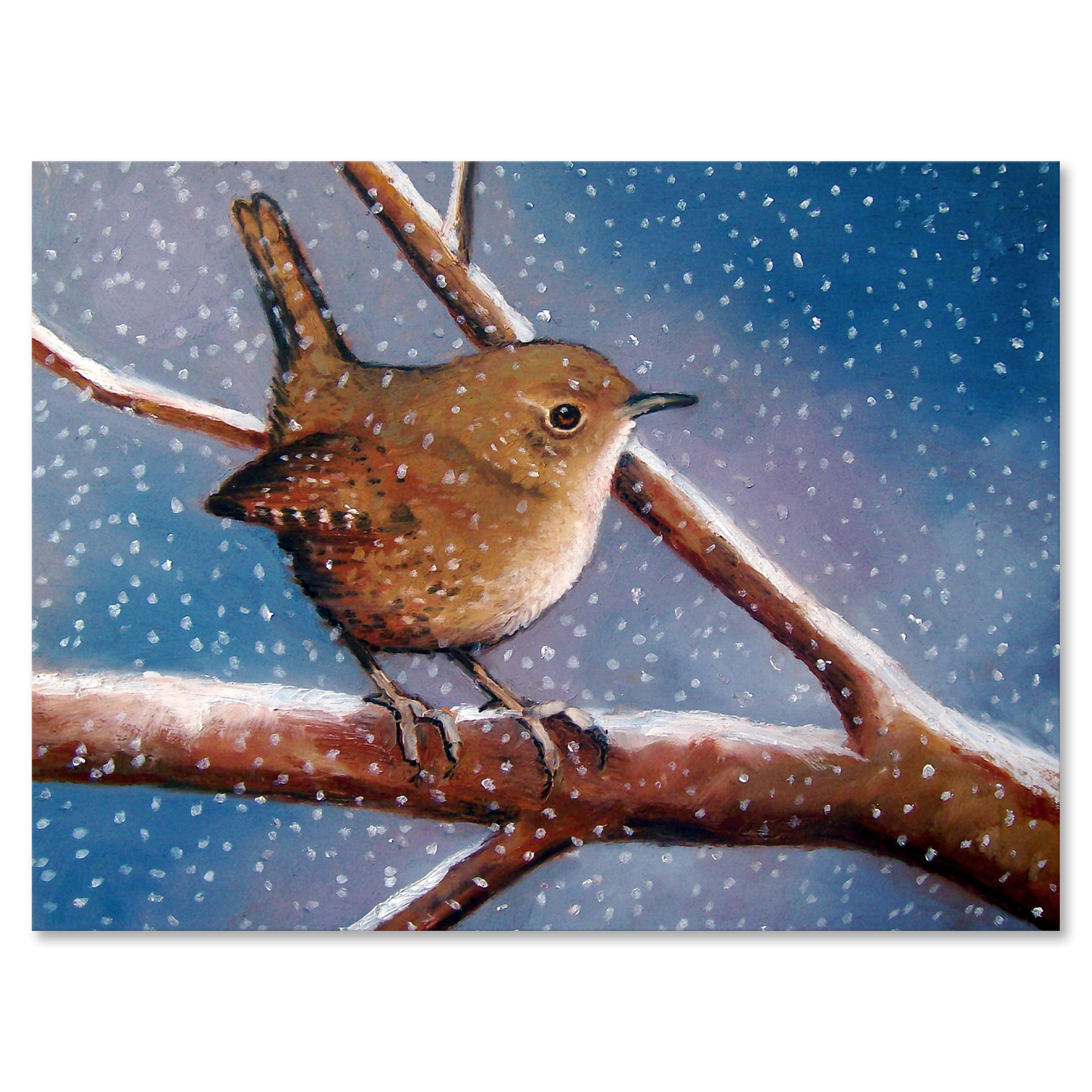Designart ' Wren Bird On Branch In Winter ' Farmhouse Canvas Wall Art Print