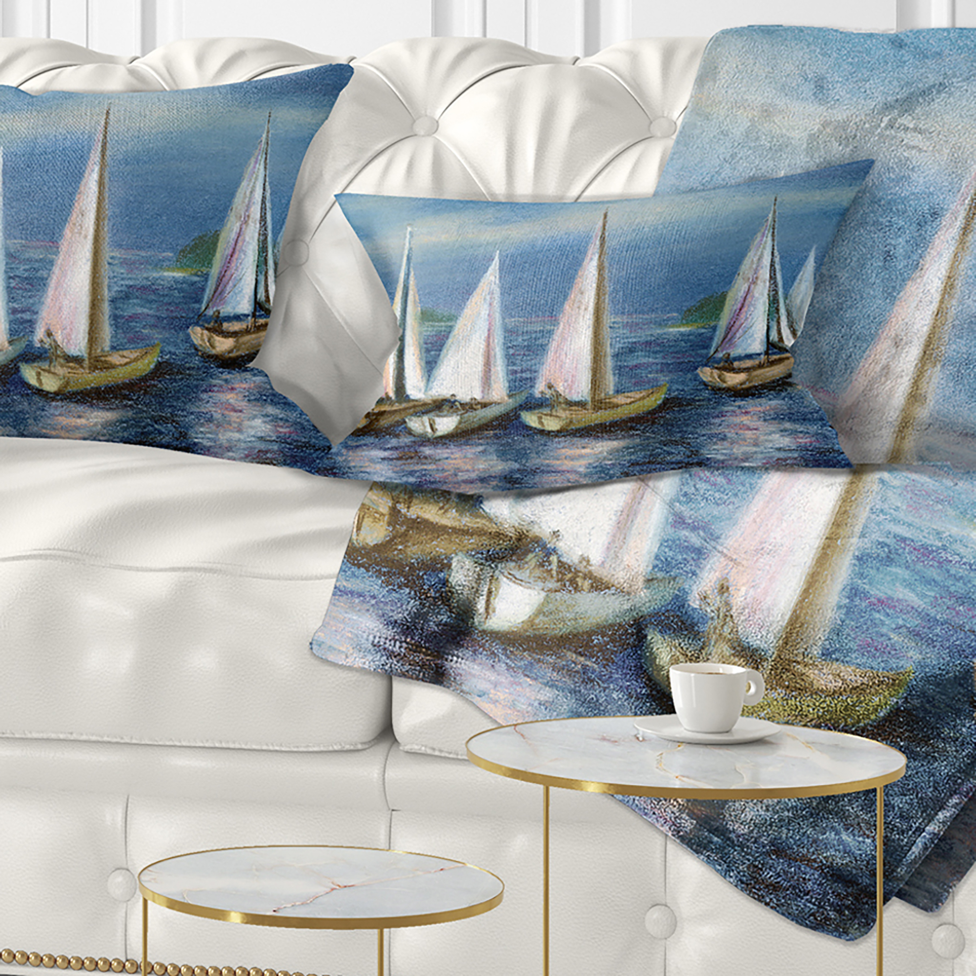 Designart Yachts by Obsky Sea - Seascape Throw Pillow - 12x20