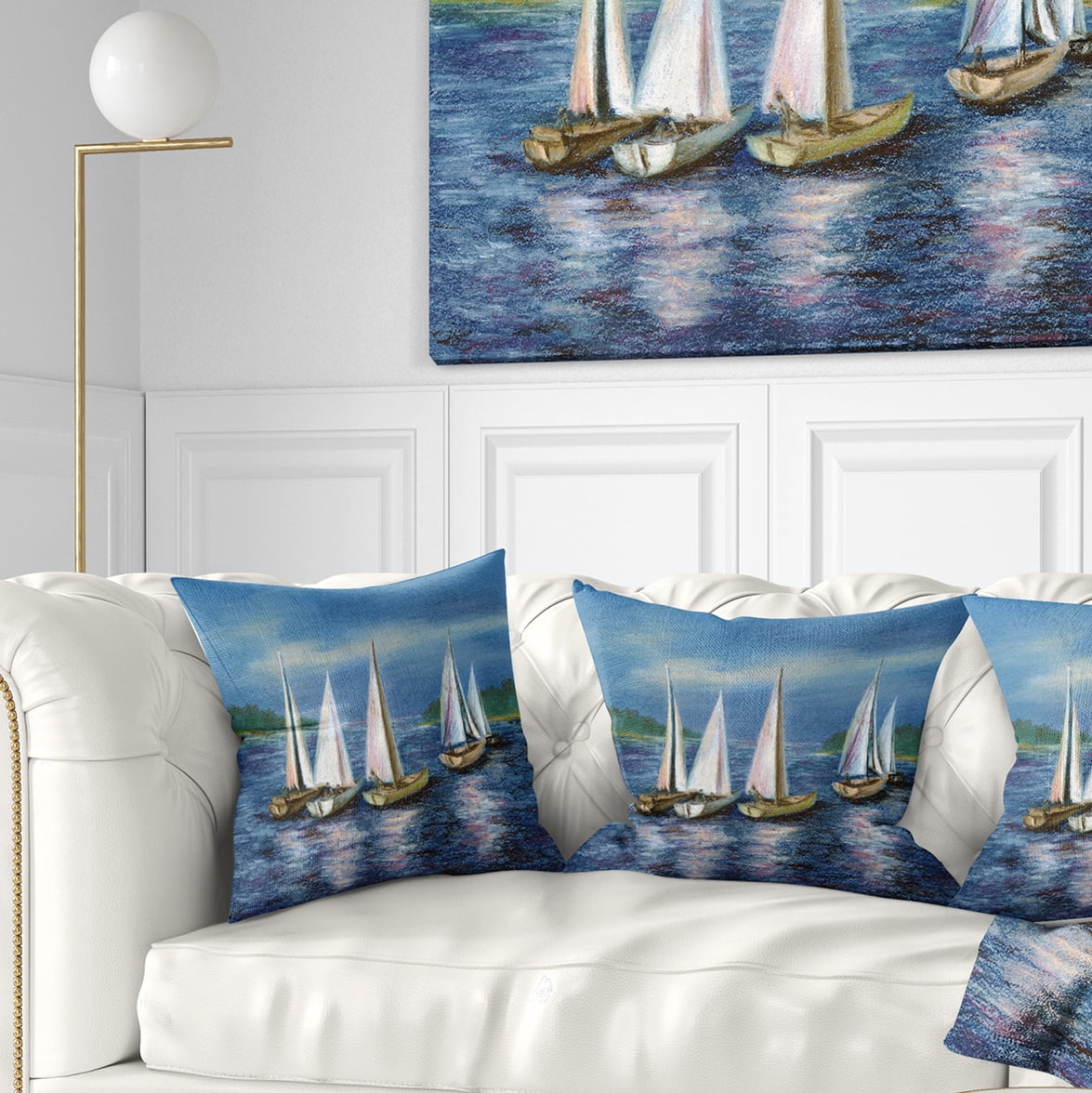 Designart Yachts by Obsky Sea - Seascape Throw Pillow - 16x16