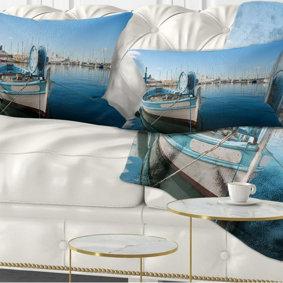 Designart Yachts in Toulon Port France - Boat Throw Pillow - 12x20