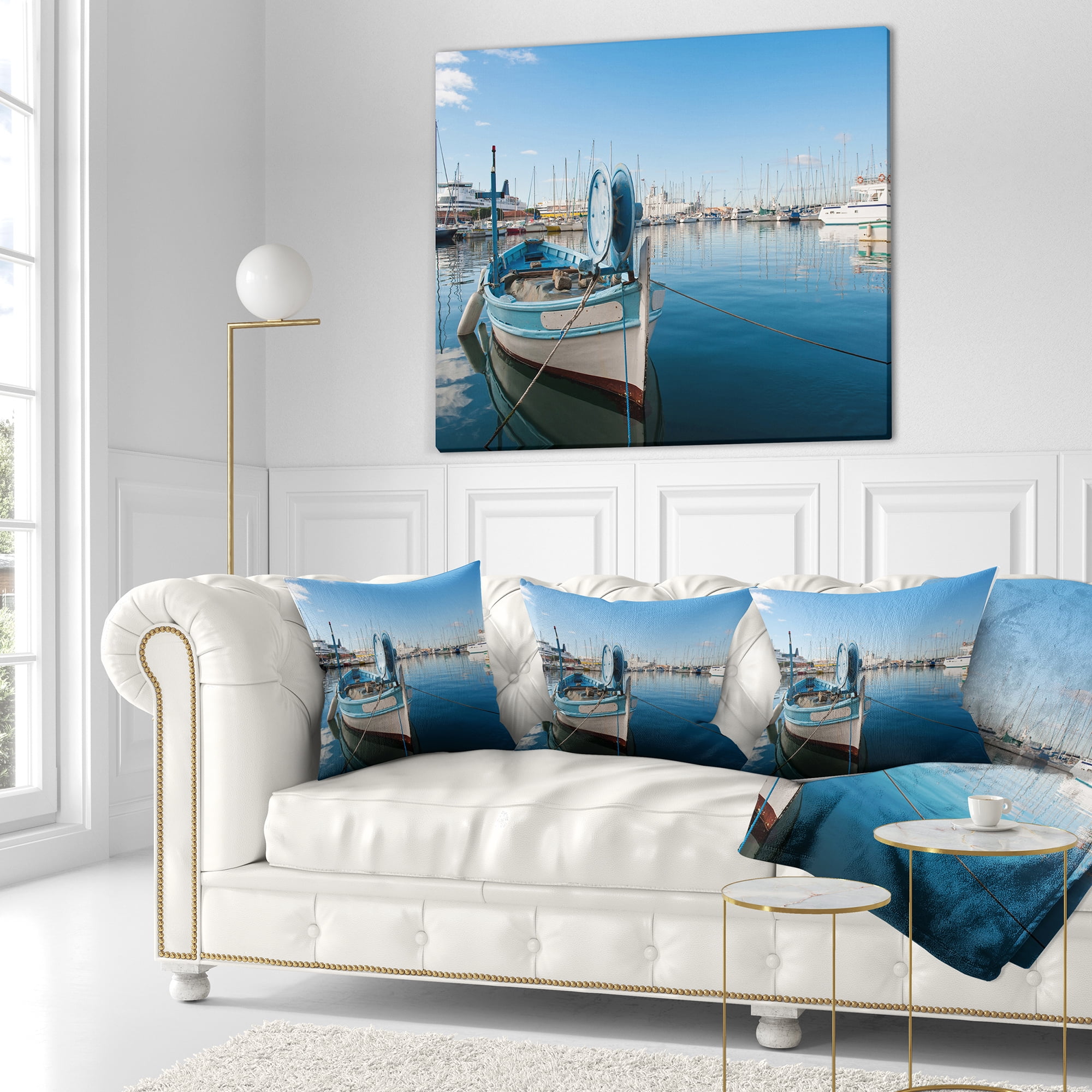 Designart Yachts in Toulon Port France - Boat Throw Pillow - 18x18