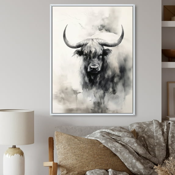 Designart "Yaks Sumi Asian Painting II" Asian Floater Framed Wall Decor