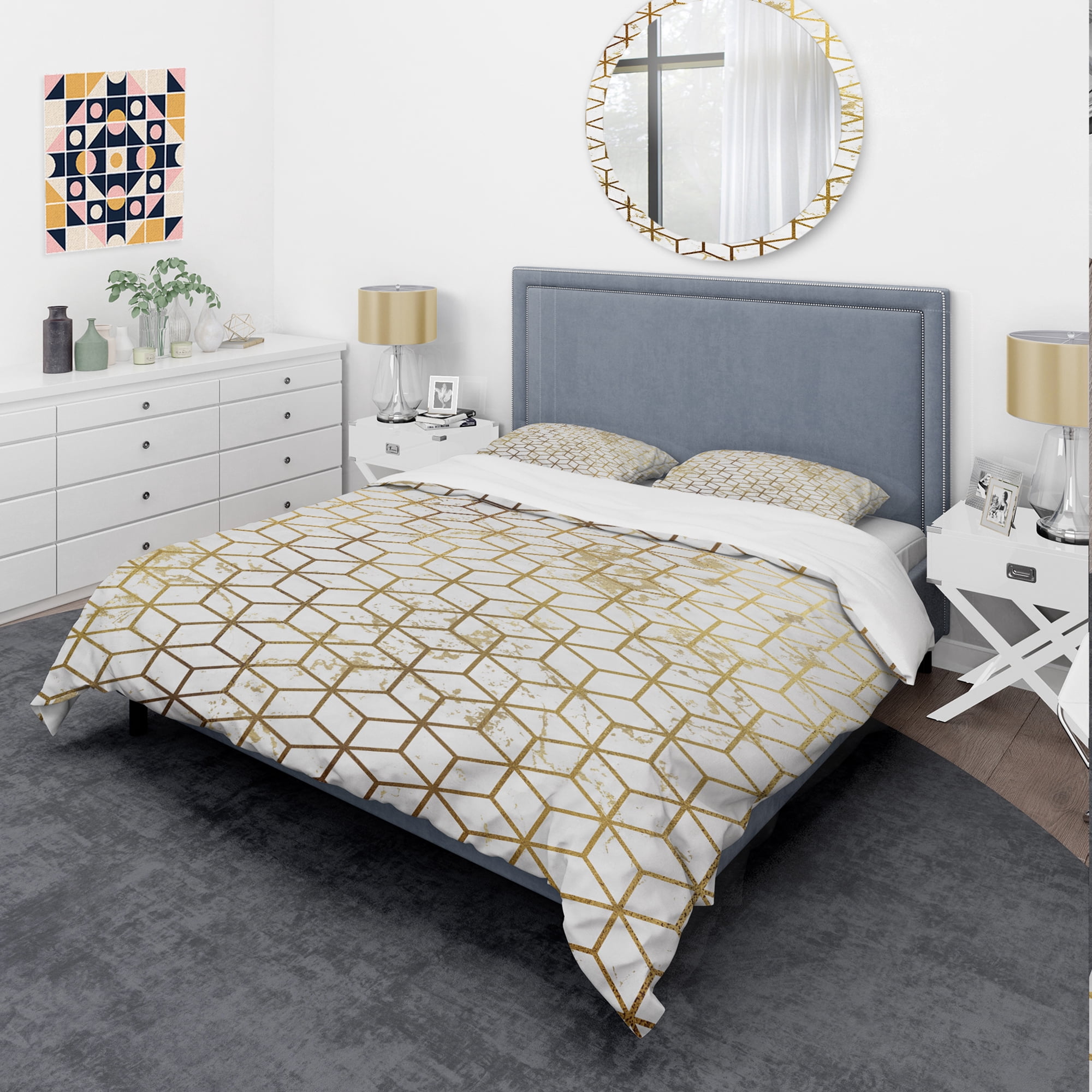 Designart 'Yello and Golden Geometric Cubes' Modern & Contemporary Duvet Cover Set