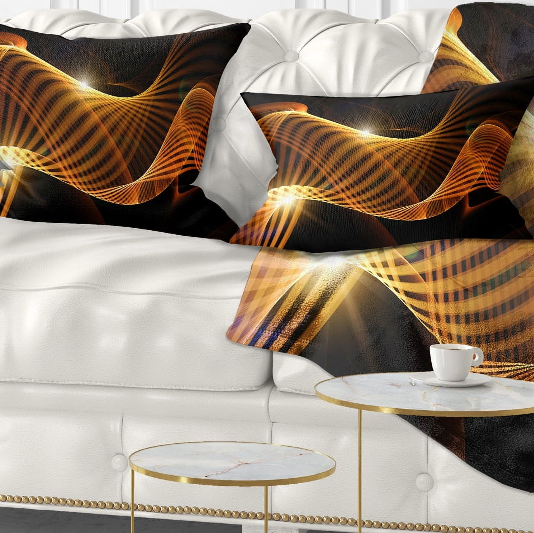 Designart Yellow 3d Shaped Fractal Design - Contemporary Abstract Throw Pillow - 12x20