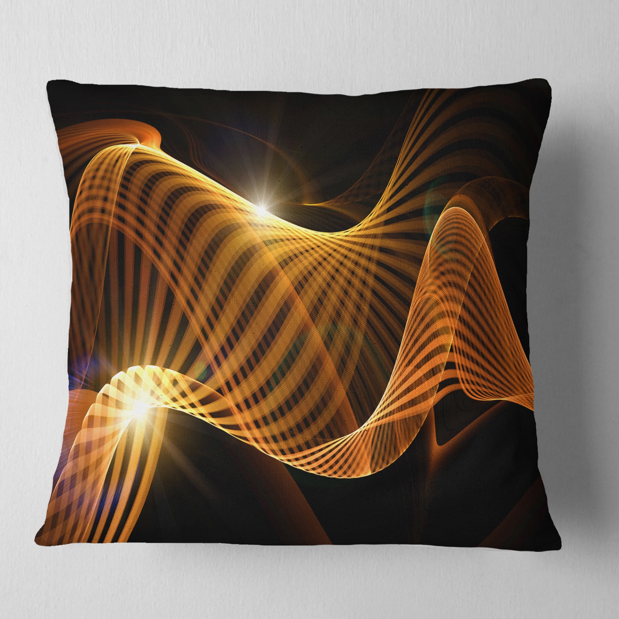 Designart Yellow 3d Shaped Fractal Design - Contemporary Abstract Throw Pillow - 16x16