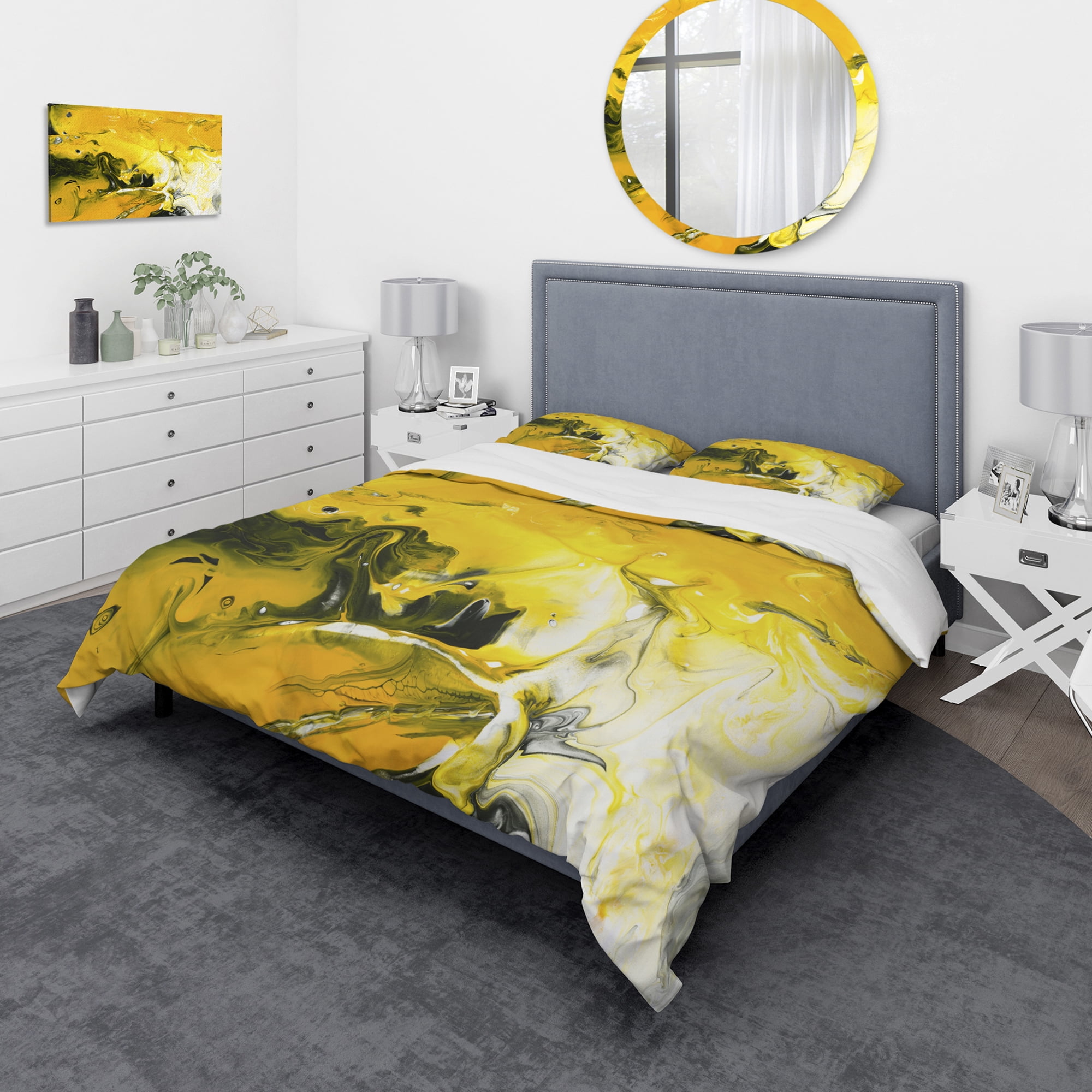 Designart 'Yellow Acrylic Hand Painted Marble' Modern & Contemporary Duvet Cover Set
