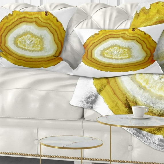 Designart Yellow Agate with Geological Crystal - Abstract Throw Pillow - 12x20