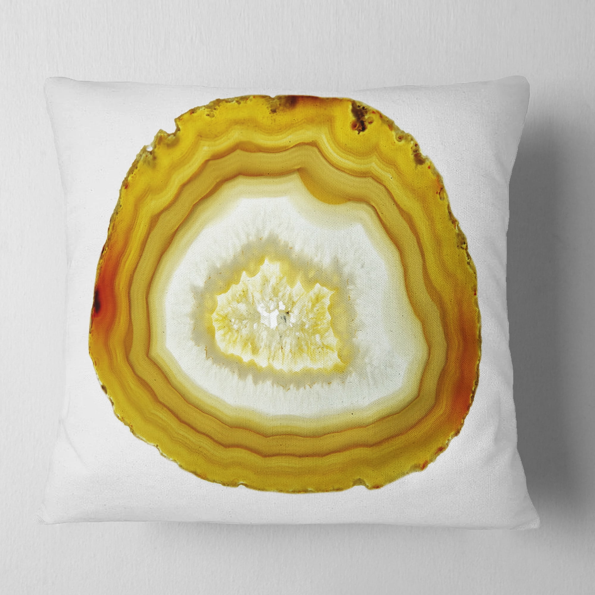 Designart Yellow Agate with Geological Crystal - Abstract Throw Pillow - 18x18
