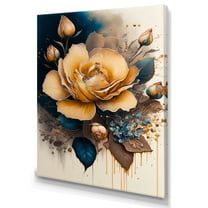 Designart Yellow And Blue Roses II Canvas Wall Art