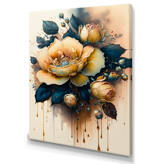 Designart Yellow And Blue Roses III Canvas Wall Art