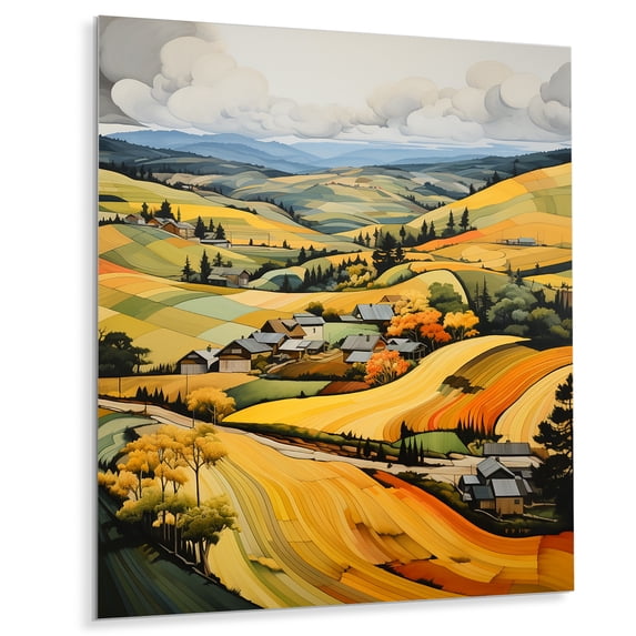Designart "Yellow And Green Pastoral Bold horizon II" Countryside Metal Wall Art Prints