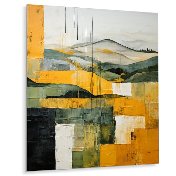 Designart "Yellow And Green Pastoral Bold horizon IX" Abstract Metal Art Living Room