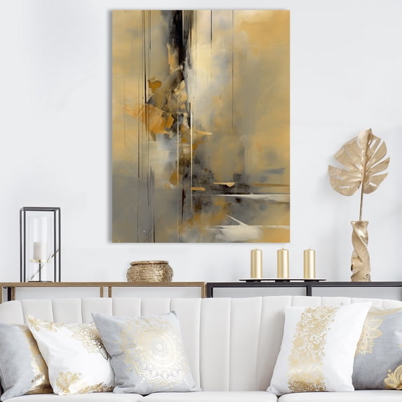 Designart "Yellow And Grey Beyond The Canvas IV" Abstract Painting Canvas Print