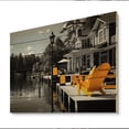 thumbnail image 1 of Designart "Yellow And Grey Lakehouse Dockside Charm II" Landscapes Print on Natural Pine Wood, 1 of 5