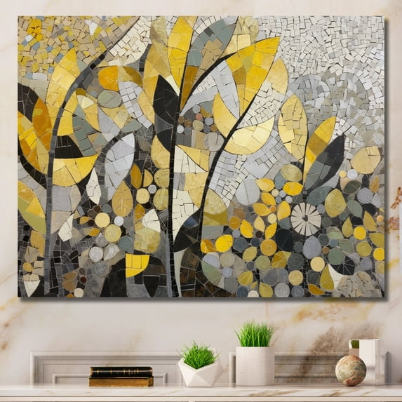 Designart "Yellow And Grey Patterns In Artistic Fusion" Boho Mosaic Wall Decor